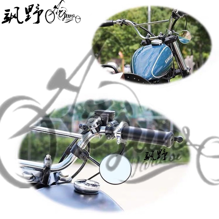 摩托車復古改裝車把管卡鉗式夾管式後視鏡反光鏡通用圓形倒車鏡-細節圖5