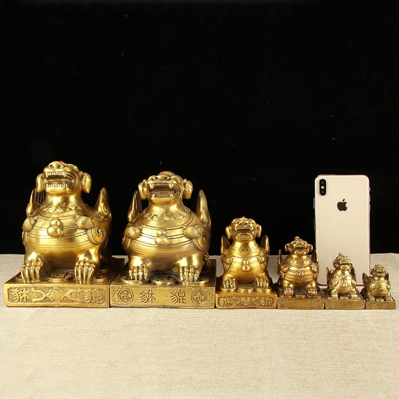 銅貔貅擺件包郵黃銅中式皮丘一對家居辦公室裝飾工藝禮品-細節圖3