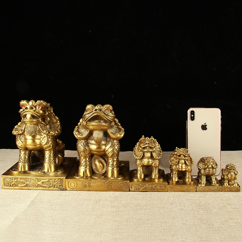 銅貔貅擺件包郵黃銅中式皮丘一對家居辦公室裝飾工藝禮品-細節圖4