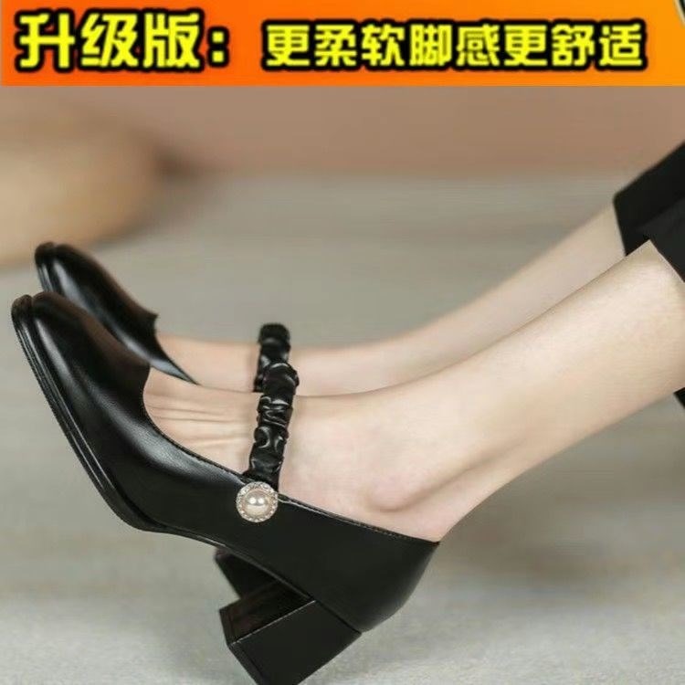 配旗袍的鞋子夏方頭瑪麗珍鞋女復古新款淑女鞋小高跟單鞋穿裙-細節圖9