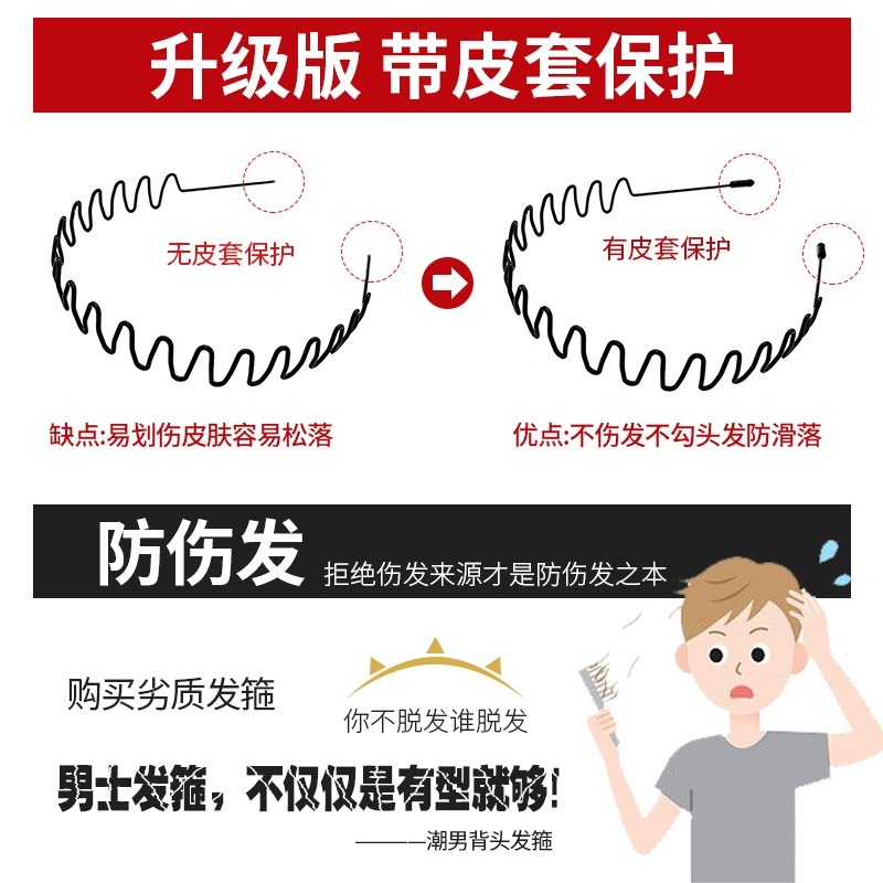男士發箍潮男隱形壓發背頭波浪發窟頭箍韓國洗臉運動發帶捆發卡女-細節圖4