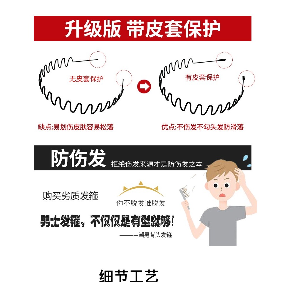 男士發箍潮男隱形壓發背頭波浪發窟頭箍韓國洗臉運動發帶捆發卡女-細節圖10