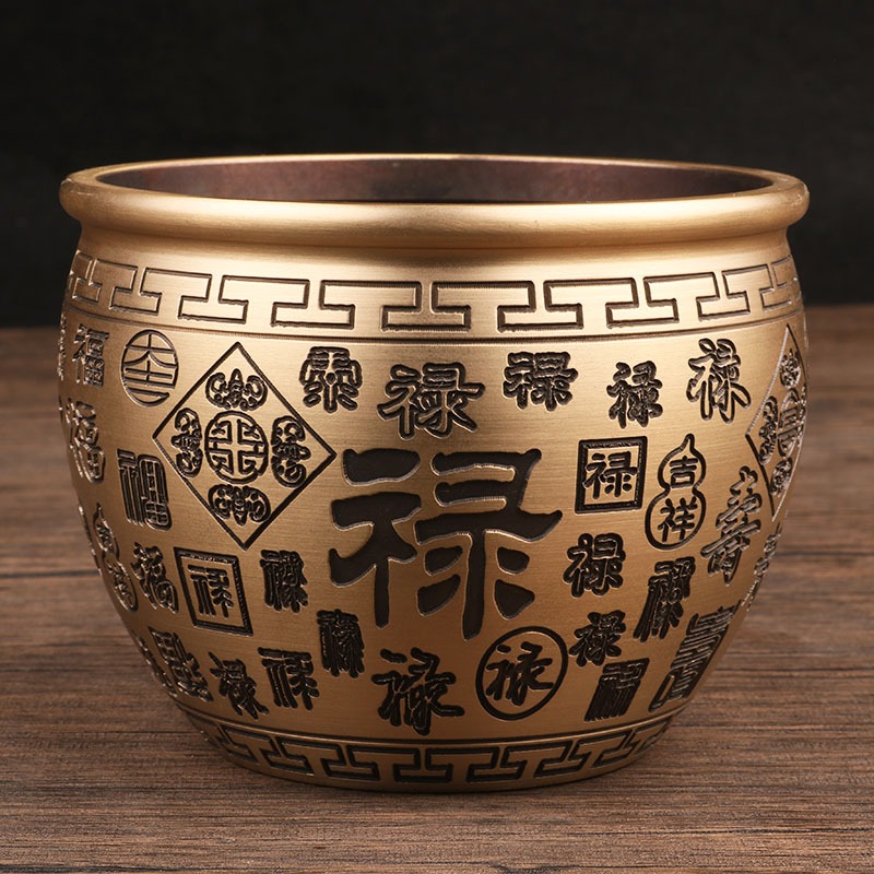 純黃銅百福招財酒杯大號米缸聚財中式書房辦公桌創意擺件裝飾禮品-細節圖3
