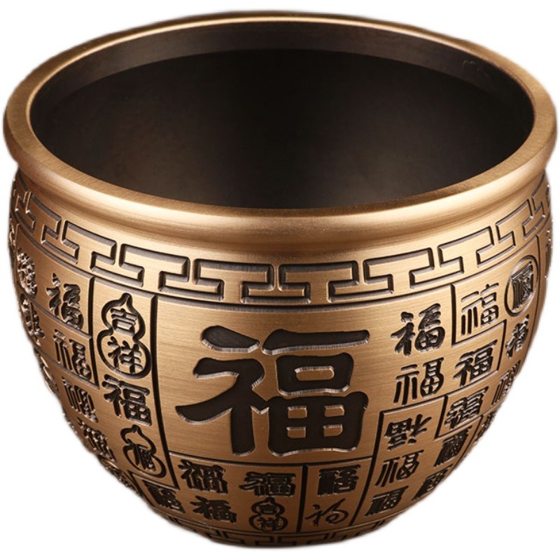 純黃銅百福招財酒杯大號米缸聚財中式書房辦公桌創意擺件裝飾禮品-細節圖5