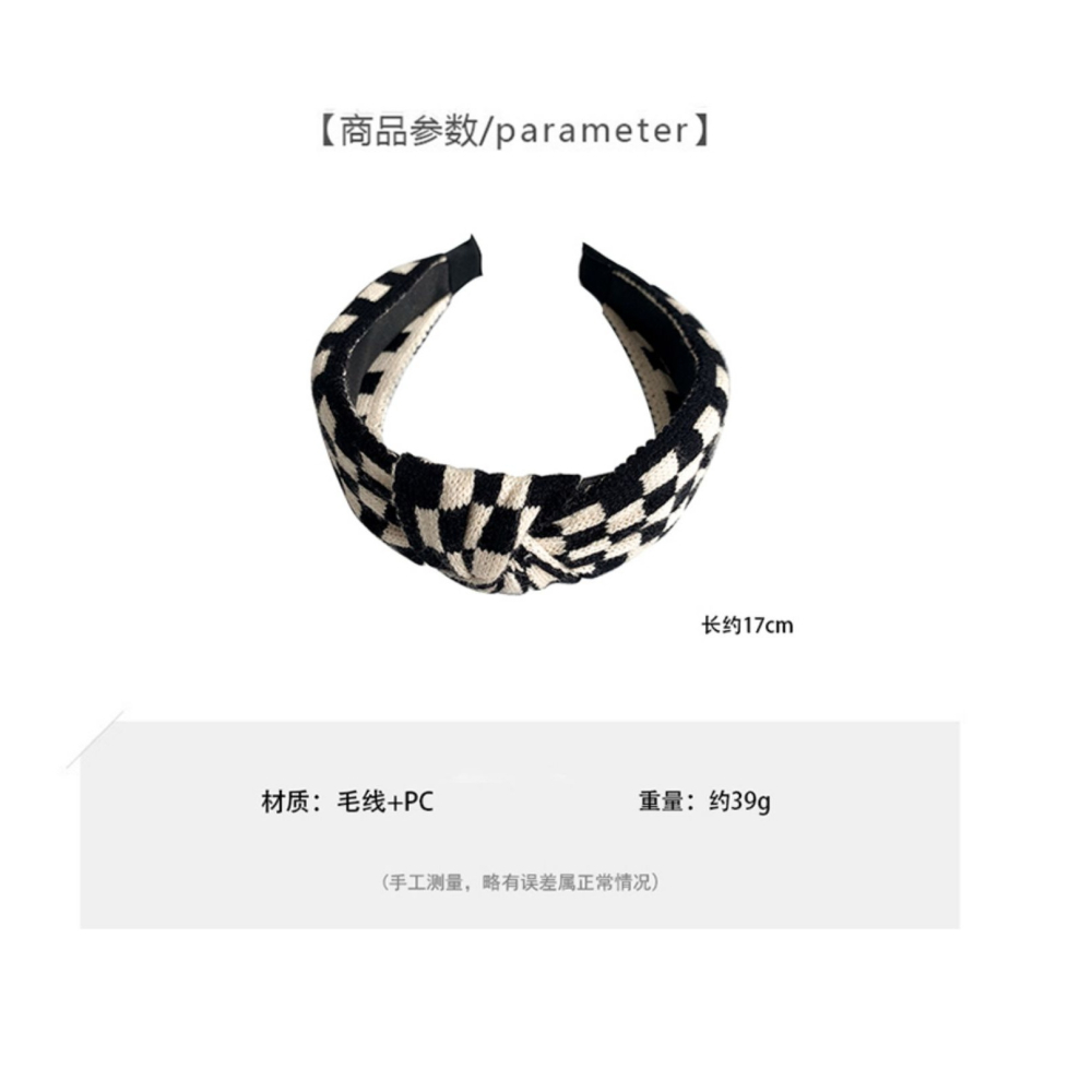 韓國秋冬毛線發箍女復古棋盤格頭箍氣質網紅發卡外出寬邊發帶發夾-細節圖7