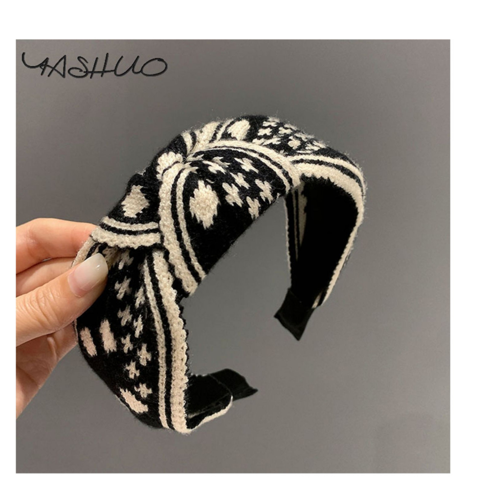 韓國秋冬毛線發箍女復古棋盤格頭箍氣質網紅發卡外出寬邊發帶發夾-細節圖8