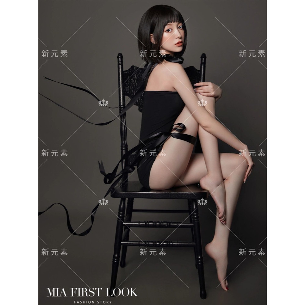 新款影樓時尚寫真主題服裝個性女孩私房藝術照黑色連體衣夜店演出-細節圖4