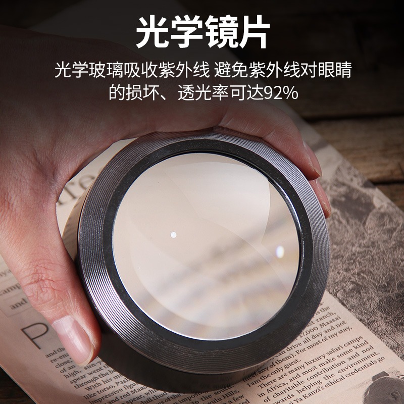 新款5倍圓筒3個LED燈K9光學玻璃鏡片閱讀放大鏡桌面工藝品文鎮鏡-細節圖3