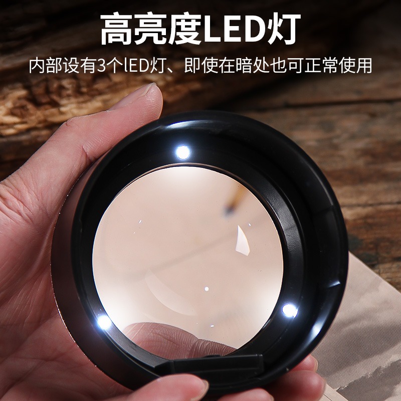 新款5倍圓筒3個LED燈K9光學玻璃鏡片閱讀放大鏡桌面工藝品文鎮鏡-細節圖4