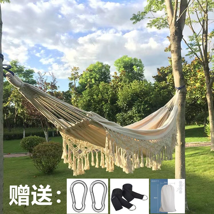 ins風吊牀流蘇波西米亞雙人防側翻戶外蕩鞦韆室內民宿攝影搖籃椅-細節圖2