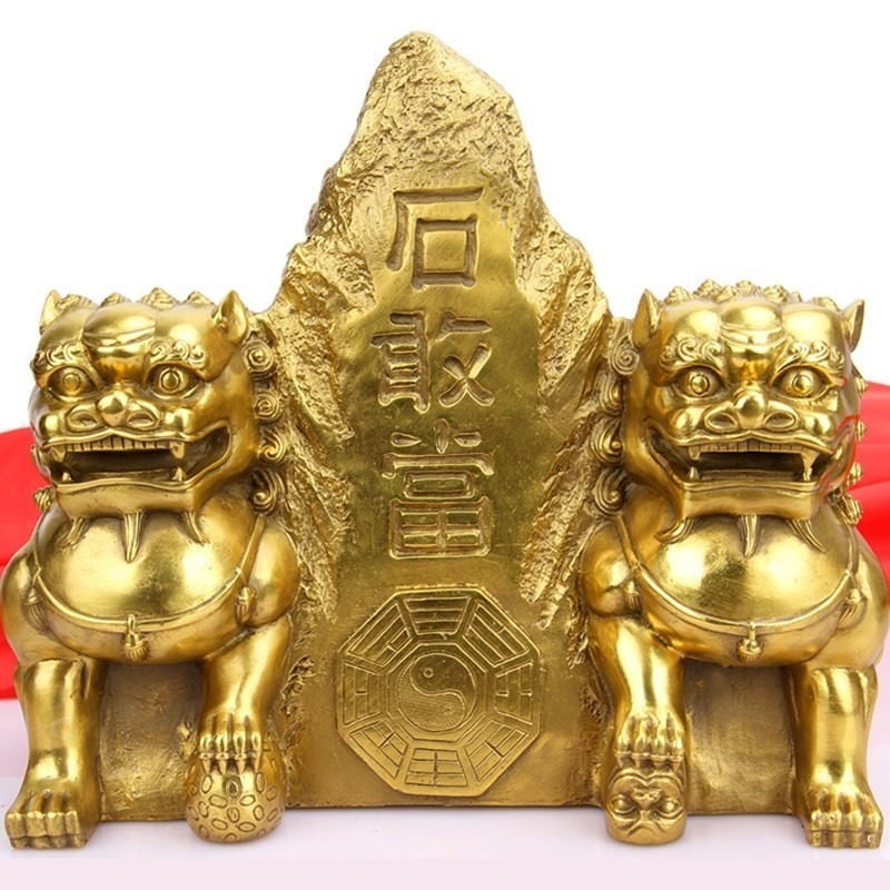 純銅北京獅工藝品擺件黃銅宮門獅子一對石敢當雙獅家居辦公室擺設-細節圖2