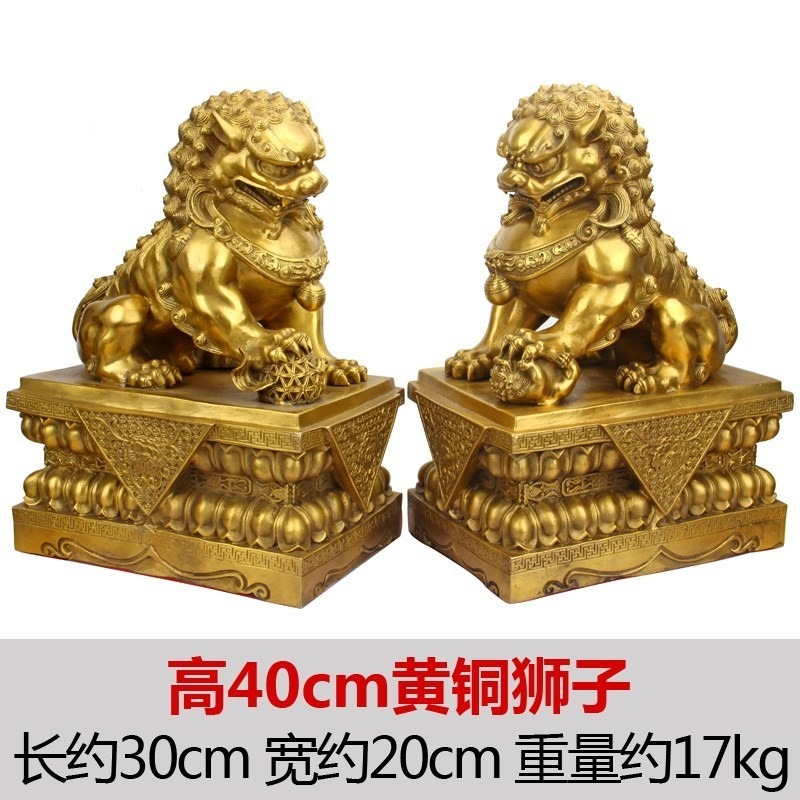 純銅北京獅工藝品擺件黃銅宮門獅子一對石敢當雙獅家居辦公室擺設-細節圖3
