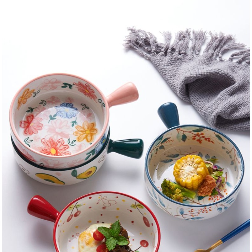 日式早餐碗泡麪碗芝士帶柄餐具陶瓷沙拉碗家用烘焙焗飯碗烤箱專用-細節圖6