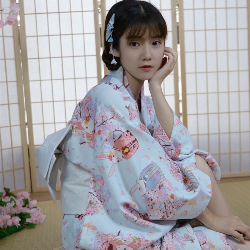 文藝粉色桃花祈願兔可愛少女日系改良和服黨妹同款日式和風浴衣服-細節圖3