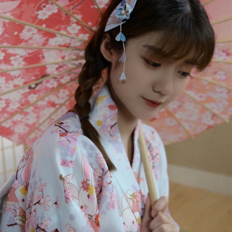 文藝粉色桃花祈願兔可愛少女日系改良和服黨妹同款日式和風浴衣服-細節圖4