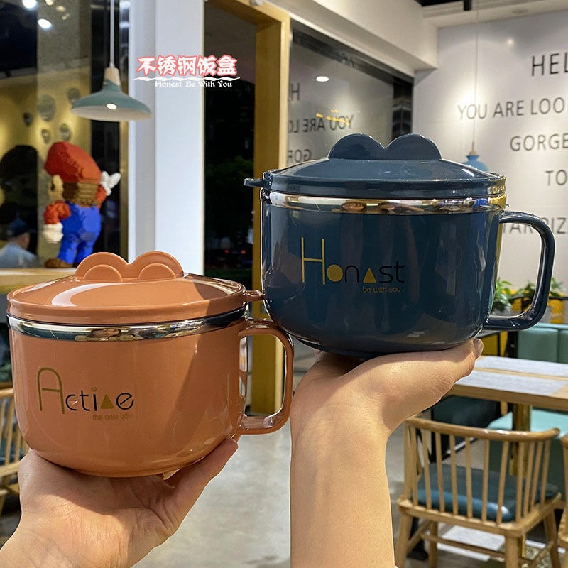 不銹鋼泡麪碗學生宿舍泡麪神器大號飯碗方便麪碗食堂寢室帶蓋飯盒-細節圖3