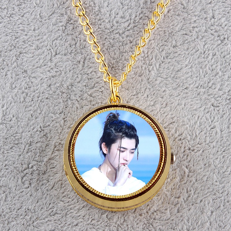 蔡徐坤陳立農張藝興旋轉復古翻蓋懷表項鏈情侶男女學生表石英掛表-細節圖3