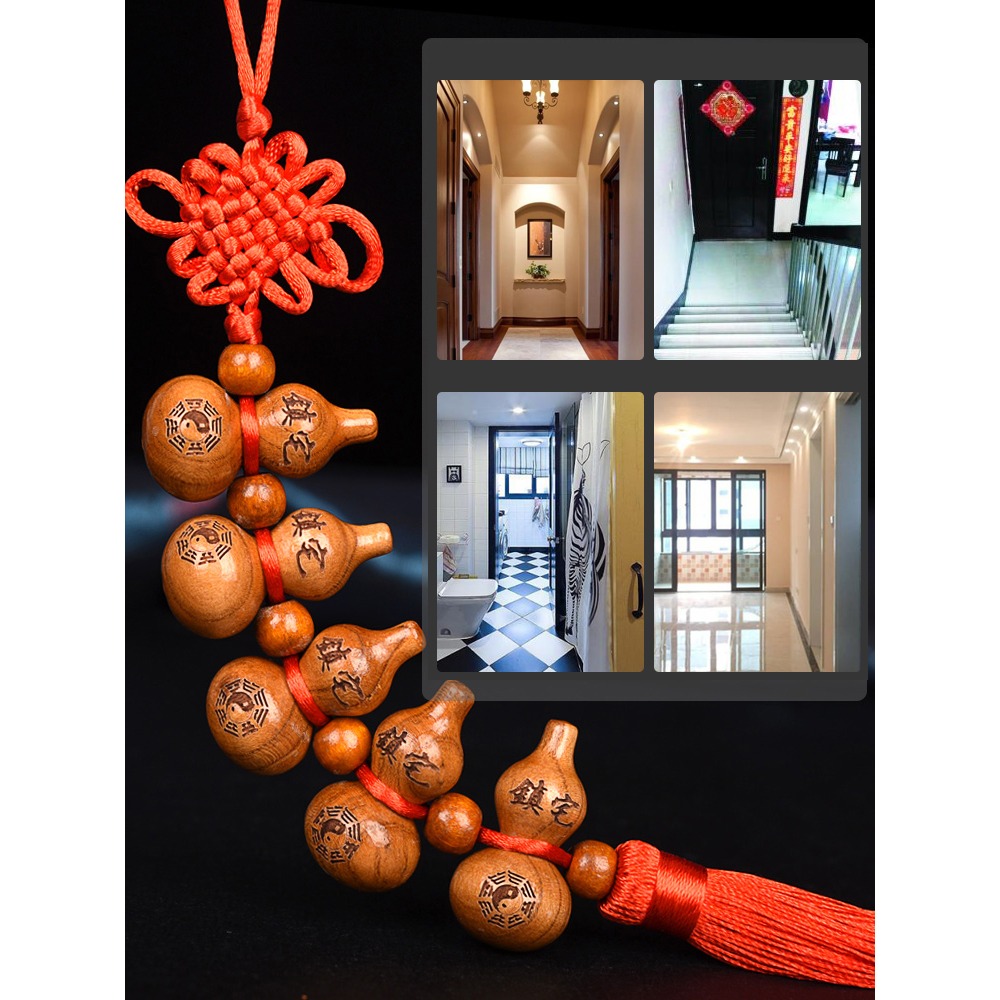 桃木葫蘆木雕八卦門口家用吉祥中國結掛飾廁所臥室解決門對門掛件-細節圖2