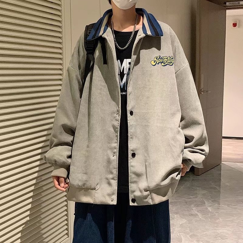 燈芯絨外套男春秋潮流Ins高街個性棒球服上衣韓版青少年港風夾克B-細節圖2