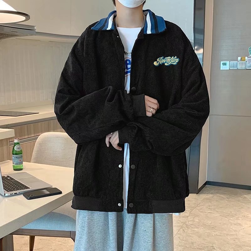 燈芯絨外套男春秋潮流Ins高街個性棒球服上衣韓版青少年港風夾克B-細節圖3