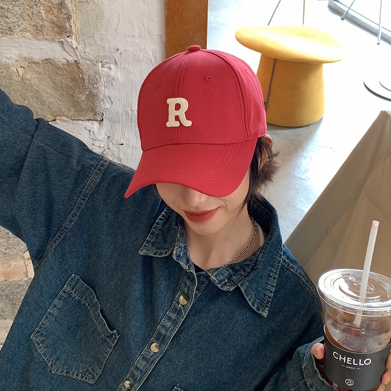 棒球帽女春韓版字母R標新款藍色百搭帽子夏季顯臉小鴨舌帽大頭圍-細節圖4