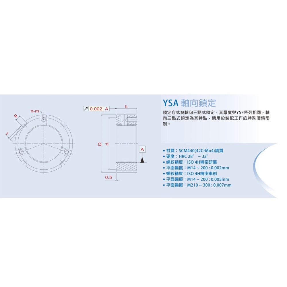 臺灣盈錫防松螺母YSA M12*1.0P主軸絲桿精密鎖定螺帽A型軸向鎖緊-細節圖2