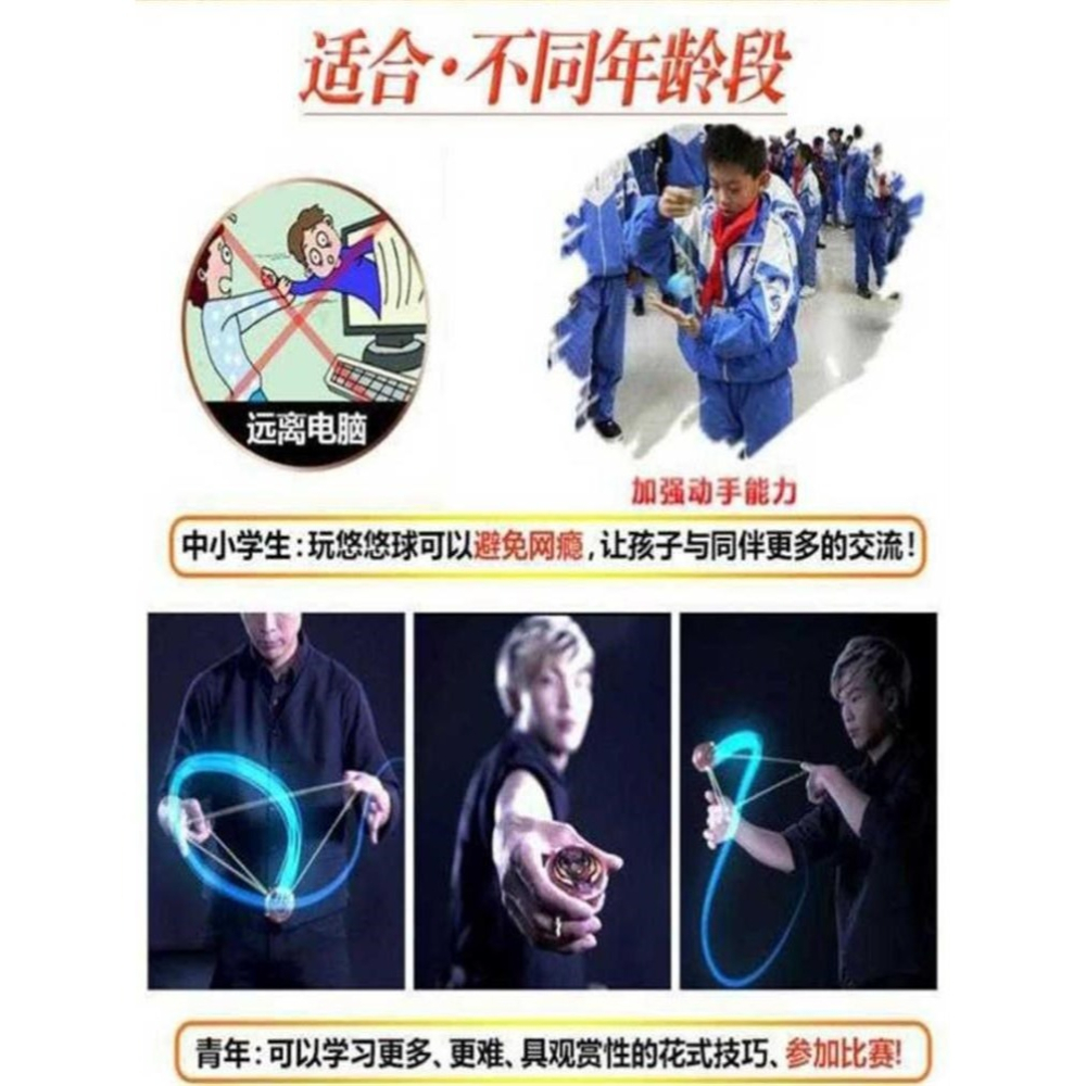 男孩比賽職業悠悠球 專業 旋風炫光彩繩溜溜球鋁合金送指套-細節圖5