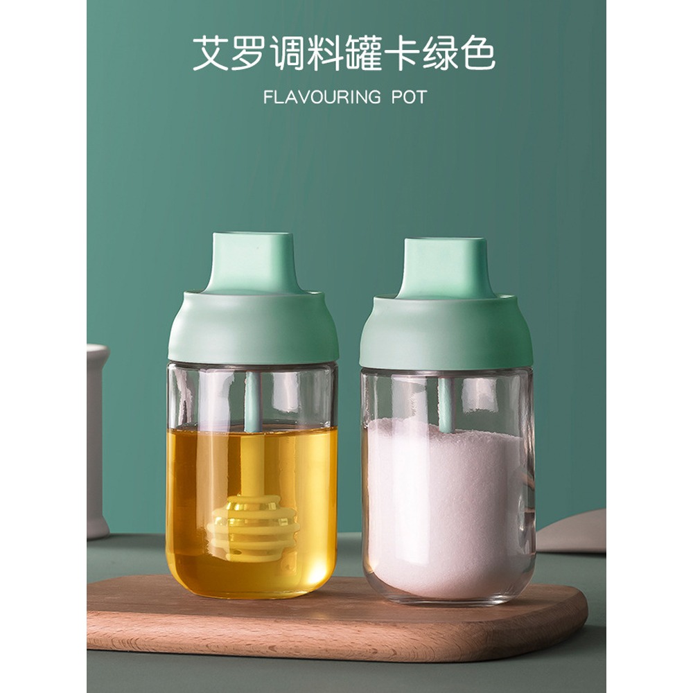 玻璃調味罐勺蓋一體廚房調料罐子家用蜂蜜瓶帶刷油刷子鹽罐味精盒-細節圖3