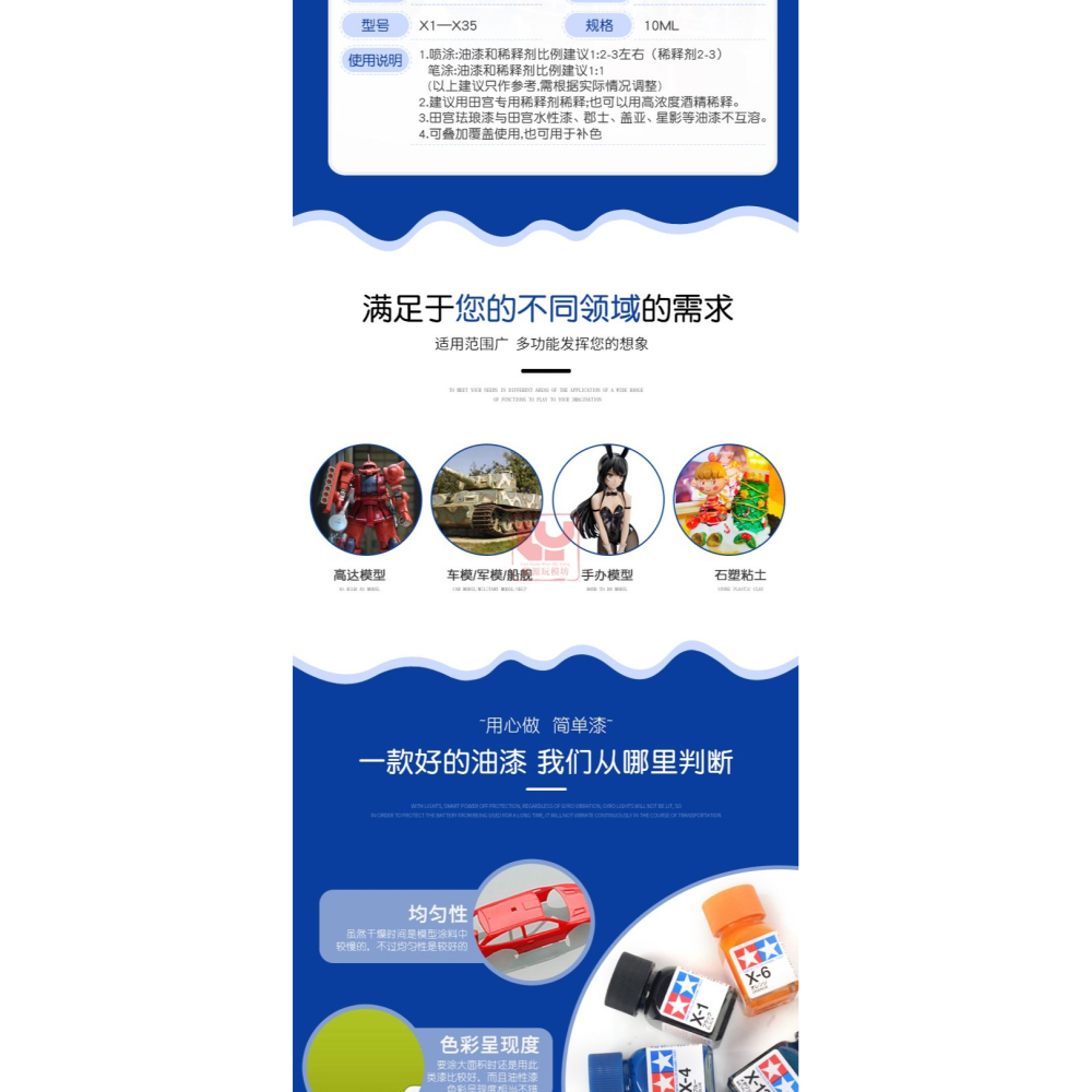 X1-X24油性琺瑯漆光澤油漆高達模型製作工具輔料噴漆滲線10ml-細節圖8