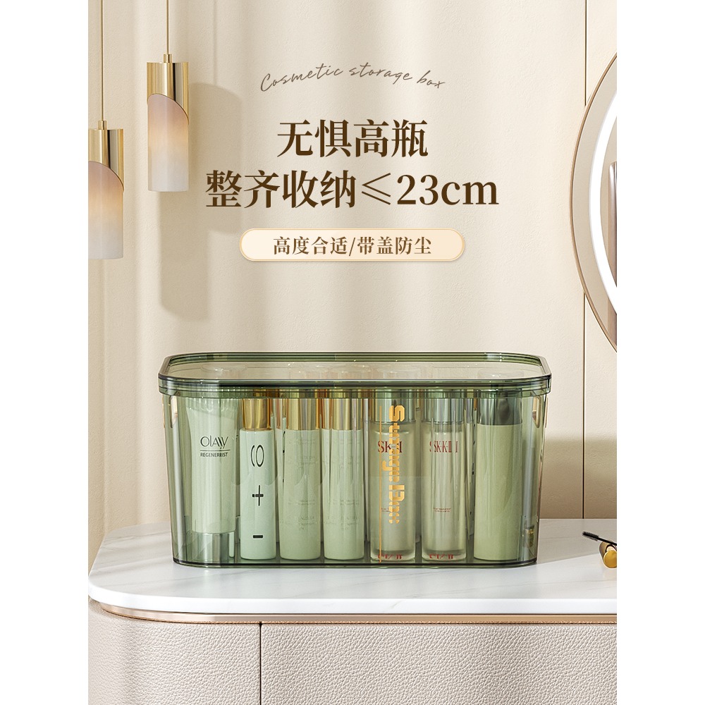 化妝品收納盒透明桌面雜物零食收納筐浴室面膜宿舍整理儲物盒帶蓋-細節圖2