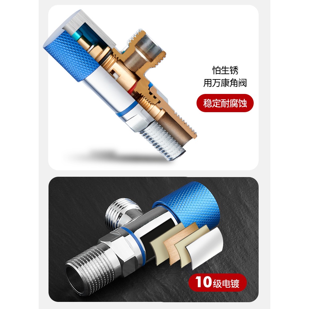 馬桶閥全銅角閥冷熱家用熱水器水閥分水器三通閥加長開關加厚閥門-細節圖2