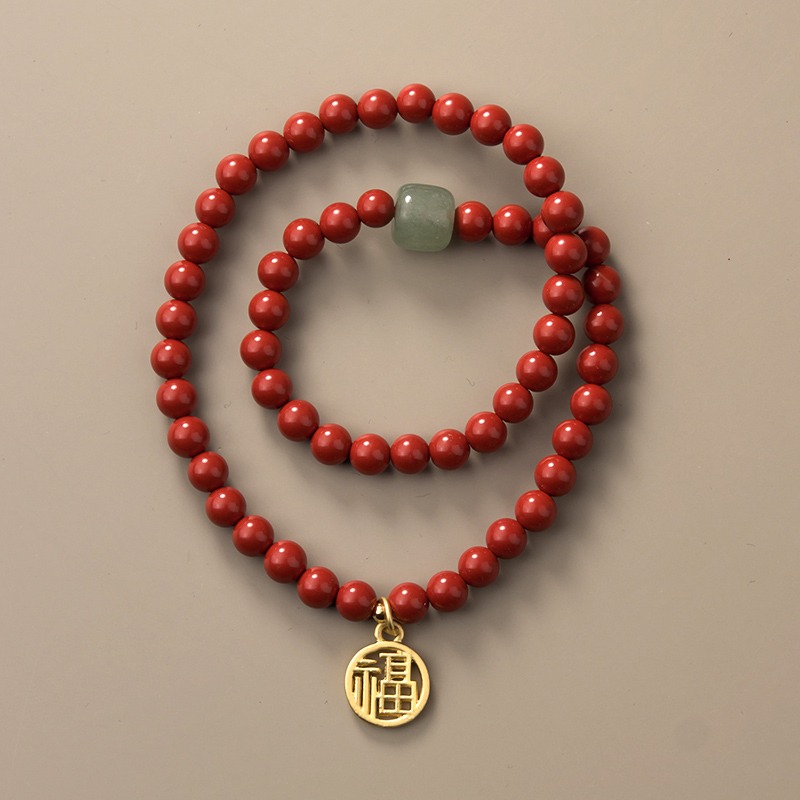 硃砂手鏈 東陵玉 創意男女本命年珠珠手串 生日禮物-細節圖2