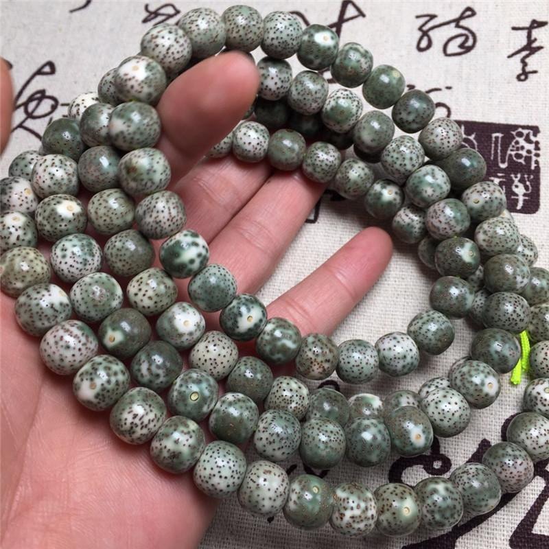 星月菩提108顆海南佛珠陰皮子項鏈正月手串綠男女石玉料手鏈男原-細節圖4