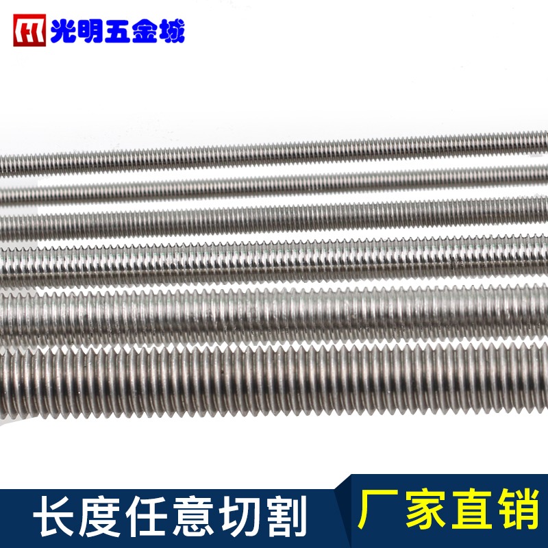 304不銹鋼全牙螺桿絲桿牙條螺絲釘加工定製M3/M4/M5/M6M8M10M12-細節圖4
