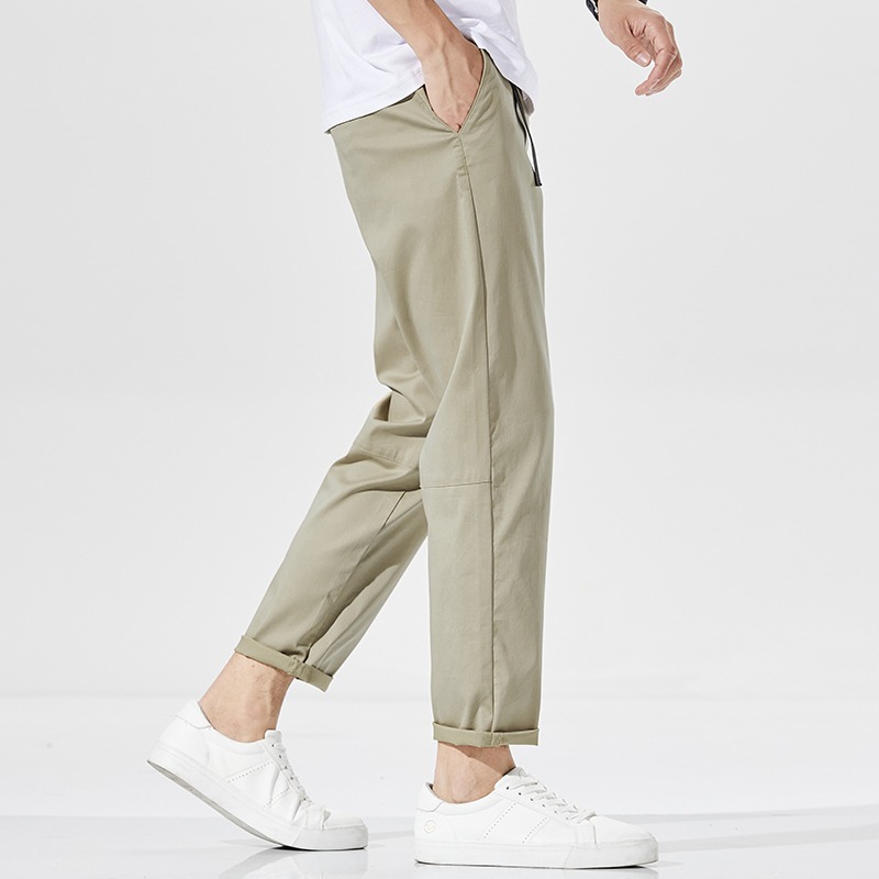 漢斯卡 2021夏季新款斜紋九分休閑褲男薄款卡其色直筒彈力9分褲潮-細節圖2