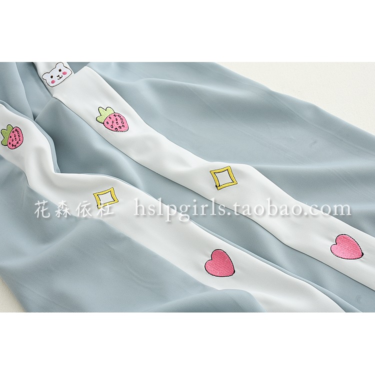 夏季可愛小熊刺繡工裝風束腳休閑褲女士雪紡九分褲寬松顯瘦哈倫褲-細節圖3