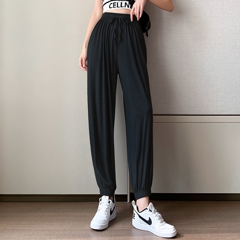 莫代爾純棉面膜哈倫束腳運動休閑女褲夏季薄款九分寬松防蚊褲顯瘦-細節圖2