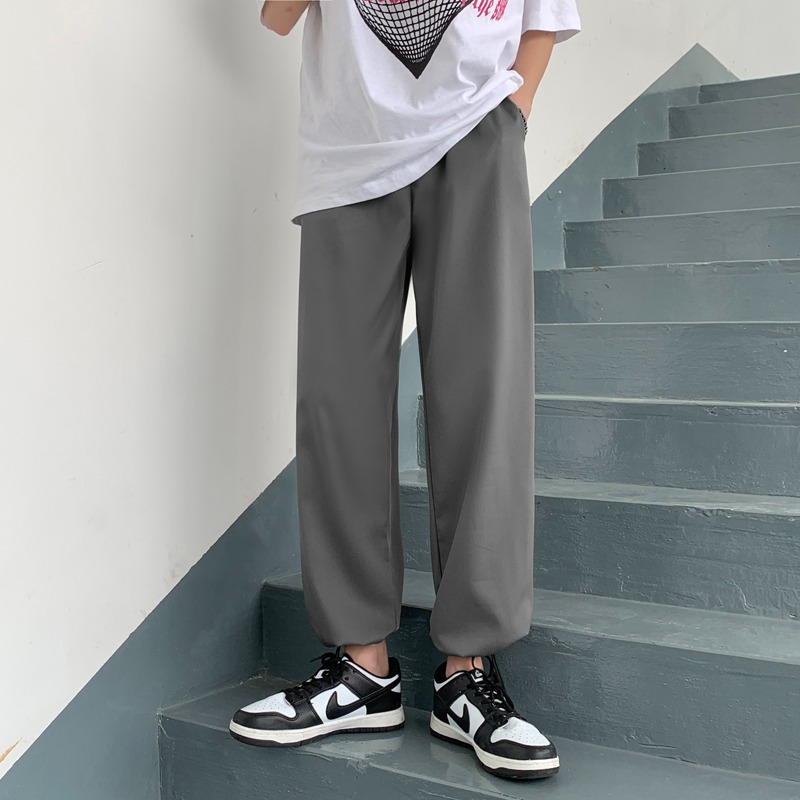 純色垂感冰絲九分直筒休閑褲男生寬松夏季薄款炸街闊腿百搭束腳褲-細節圖2