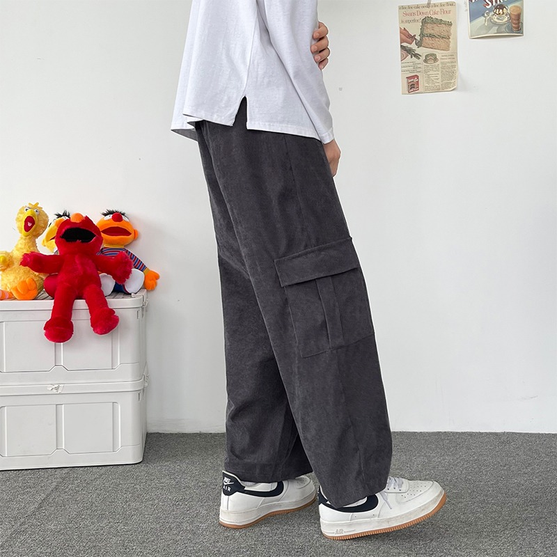 九分休閑工裝褲男ins潮春夏季薄款青少年直筒垂感闊腿寬松老爹褲-細節圖2