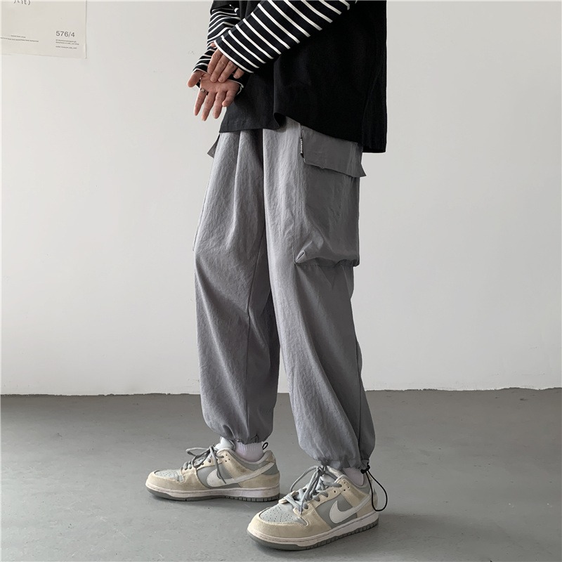 直筒工裝褲男2022春季薄款潮流學生寬松百搭九分闊腿休閑束腳褲子-細節圖3