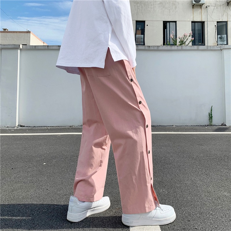 排扣闊腿褲男薄款寬松直筒2022秋季日系ins潮流九分運動休閑褲子-細節圖3