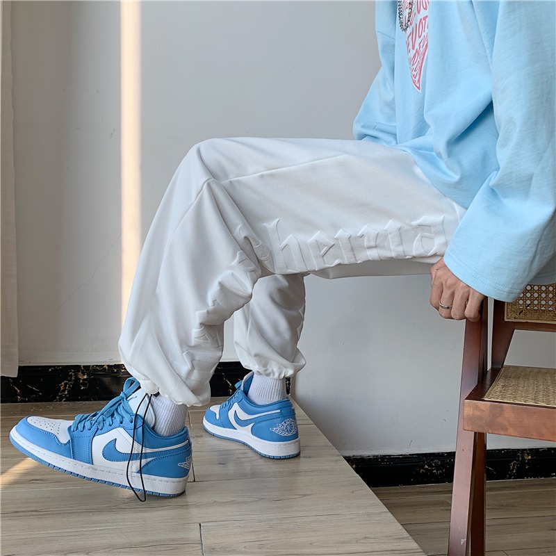 秋季潮牌薄款拖地褲男寬松日系學生直筒印花運動哈倫束腳九分褲子-細節圖5