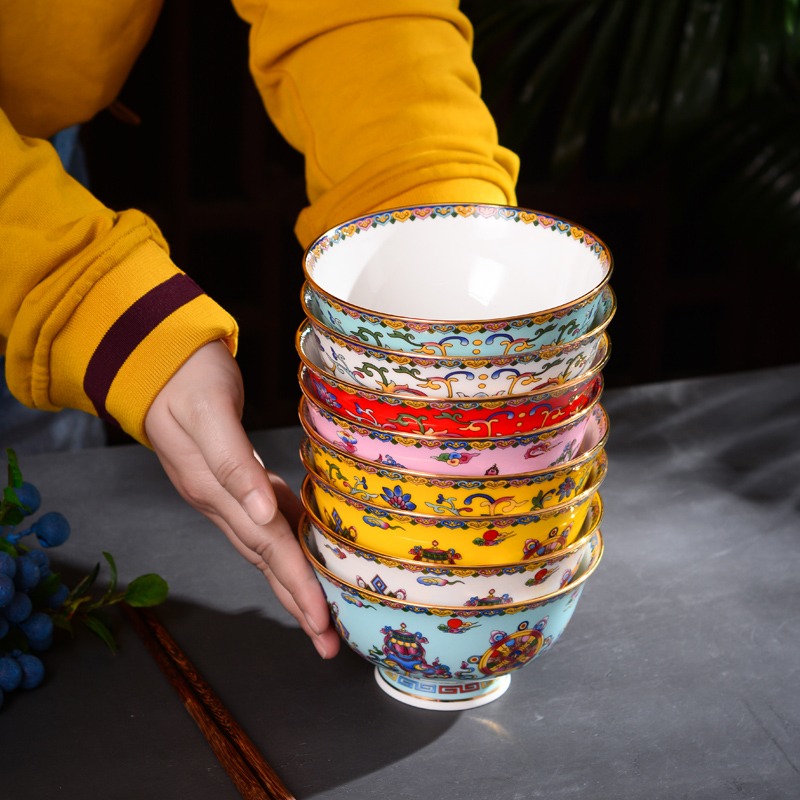 景德鎮家用陶瓷大號湯麪碗描金仿古骨瓷米飯碗單個中式泡麪碗粥碗-細節圖2