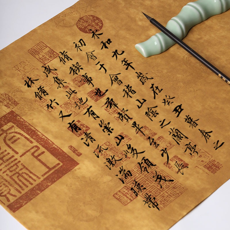 【草木堂】王羲之蘭亭序復古創作宣紙國展書法專用紙半生熟仿古磚紋絹紋古車馬麻紋四尺對開作品紙行書宣紙-細節圖2