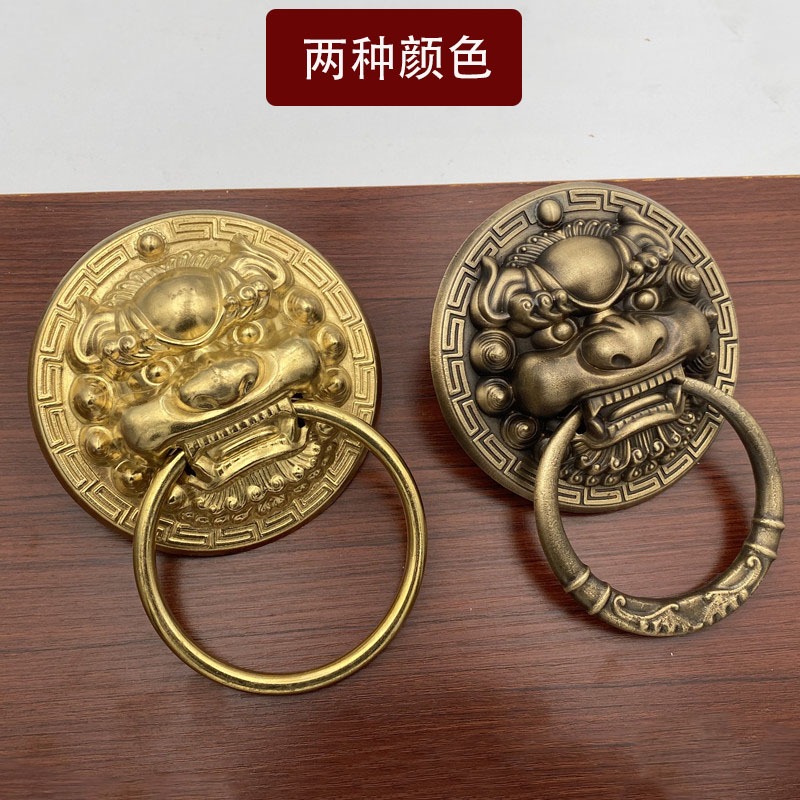仿古純銅獸頭門環麒麟獅子頭大門把手新中式庭院木門復古實心拉手-細節圖3