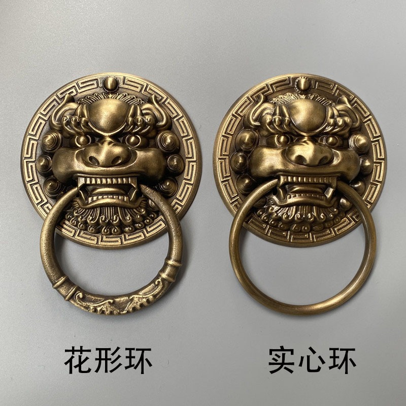 仿古純銅獸頭門環麒麟獅子頭大門把手新中式庭院木門復古實心拉手-細節圖4