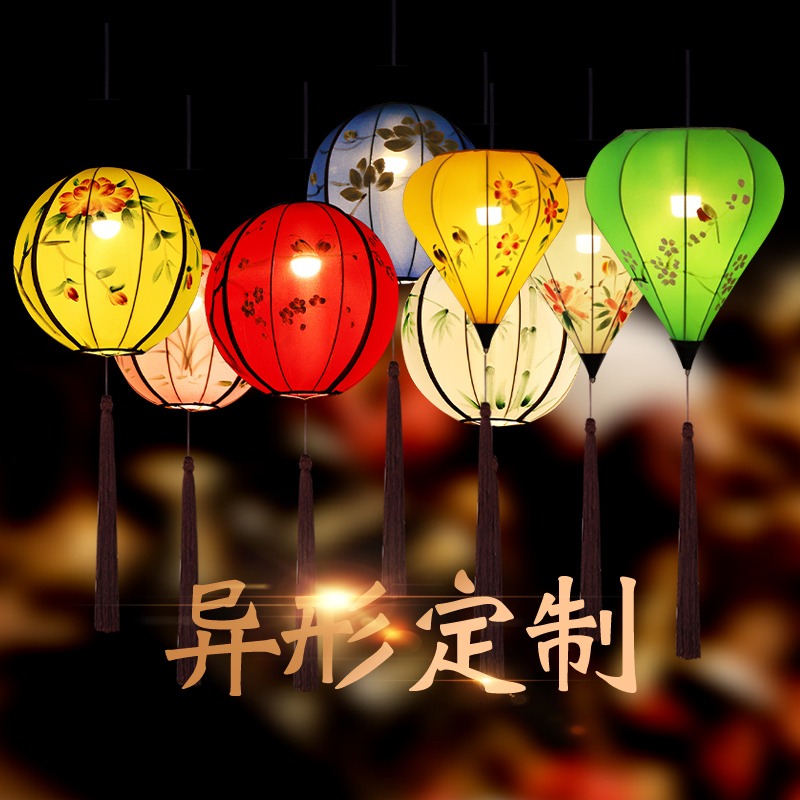 中國風新中式吊燈布藝燈籠手繪仿古紅燈籠異形燈籠冬瓜燈籠定製-細節圖4