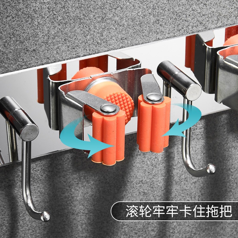 免打孔拖把架掃把架掛衛生不銹鋼拖把夾卡座浴室多功能地拖架子-細節圖4