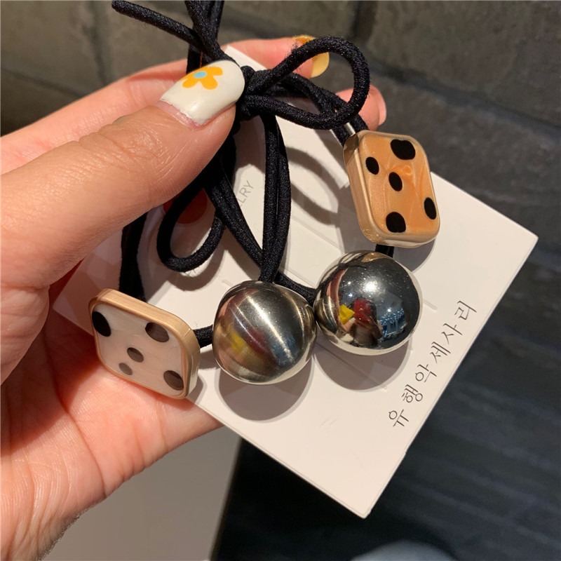 韓國東大門同款金屬球球滴油黑白波點發繩ins網紅發圈百搭頭繩-細節圖4