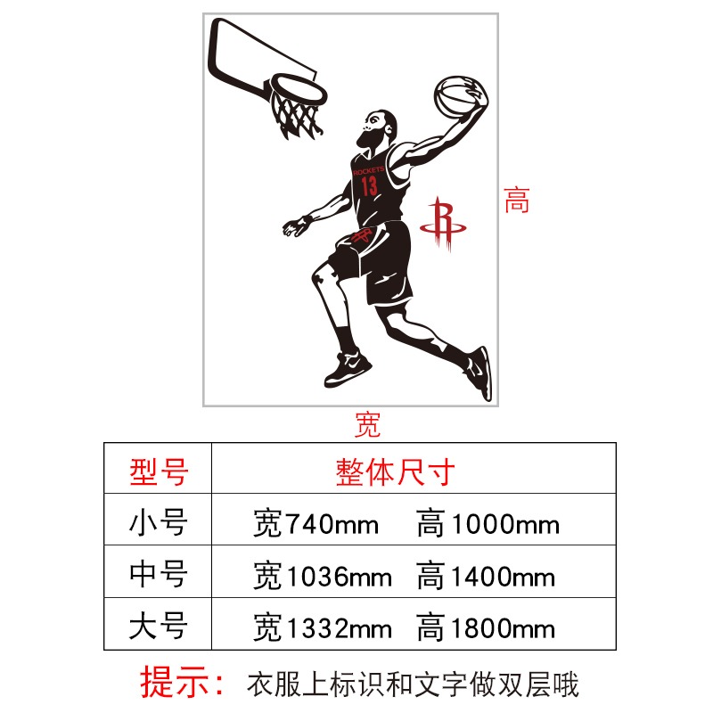 籃球明星NBA哈登海報宿舍裝飾男生寢室墻貼亞克力大學貼畫臥室科-細節圖4